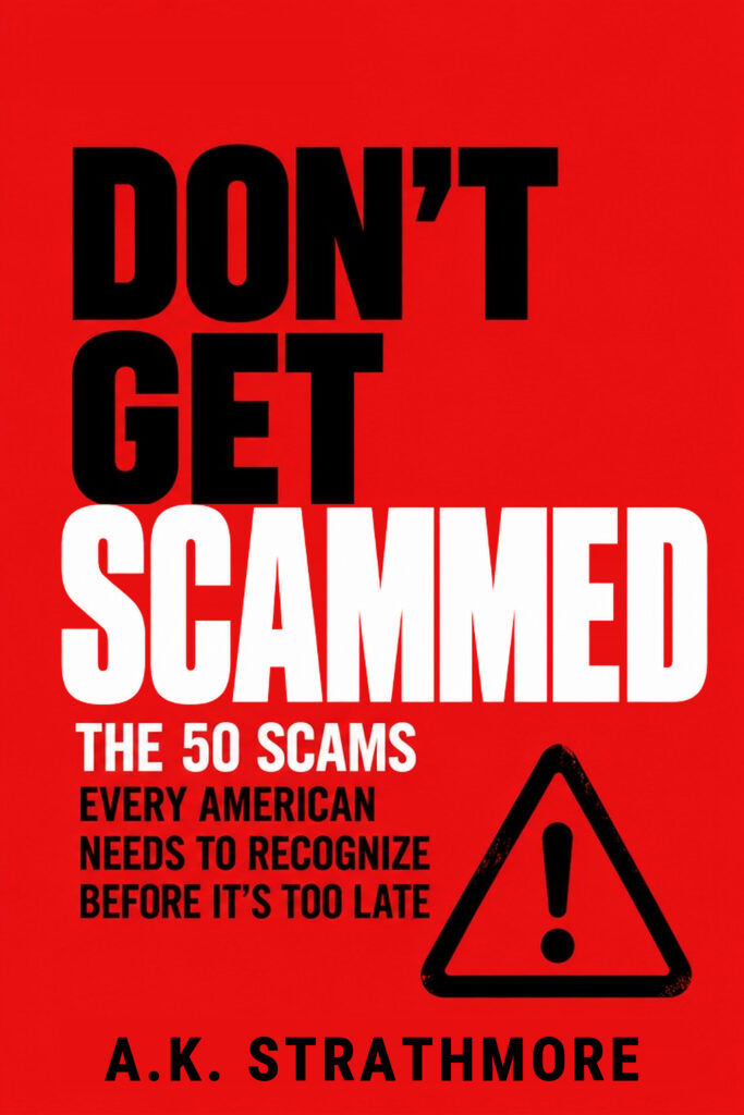 DON’T GET SCAMMED by A.K. Strathmore — bold red, black and white ebook cover