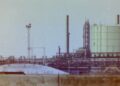 Large gas storage tanks at the liquefied natural gas terminal on Canvey Island in the United Kingdom.